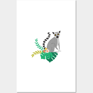 Lemurs in a Teal Jungle Posters and Art